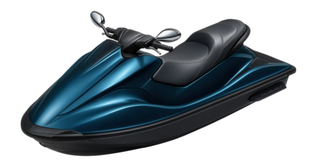 Luxury personal watercraft with metallic blue finish and dual mirrors