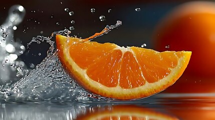 Fresh Splash of Citrus Energy Orange Slice in Motion and Light Juicy Burst in Crystal Waters Refreshing Flavor Captured in Time