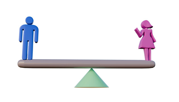 Gender equality scale with man and woman. Suitable for social issues, diversity, equality concepts in presentations, articles, and blogs. 3D Rendering.
