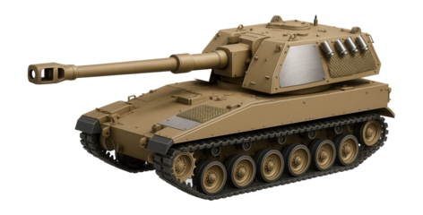 Tracked self-propelled howitzer with camouflage netting and smoke dischargers