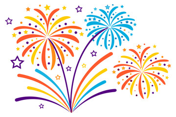 Сolorful festive fireworks. Fireworks in honor of birthday, holidays, anniversary, victory in competition. Design for cards and posters.