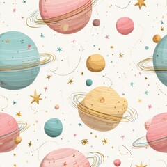 Charming Colorful Planets and Stars Pattern for Background Design