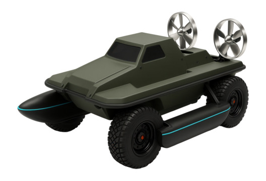 Armored amphibious vehicle with propellers and retractable pontoons