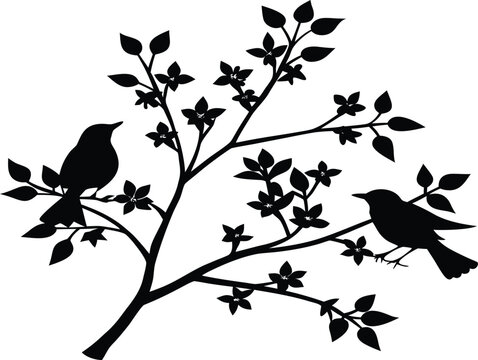 birds on tree silhouette 