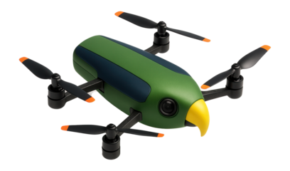 Parrot-shaped mini drone with forward-facing camera and compact design