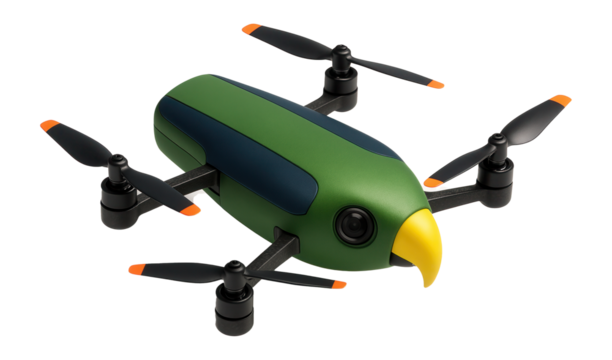 Parrot-shaped mini drone with forward-facing camera and compact design