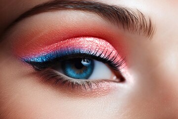 Obraz premium Woman showing colorful eye makeup and long black eyelashes