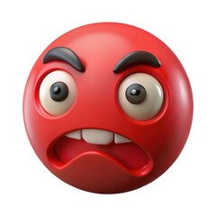 Fototapeta premium Furious red emoji face with wide eyes and open mouth isolated on white background