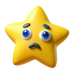 Sad yellow star character with big blue eyes isolated on white background