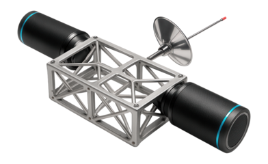Navigation satellite with a lattice-like framework and integrated propulsion units