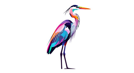 Obraz premium Colorful Great Blue Heron Standing Elegantly in Nature, Digital Illustration, Vibrant Wildlife Art, Captivating Design Perspective