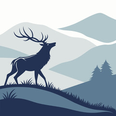 Majestic Deer Silhouette &ndash; Nature Landscape Art PNG