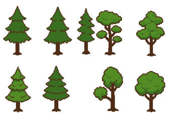 Pixelated Tree Collection Eight Different Styles of Green and Brown Trees.