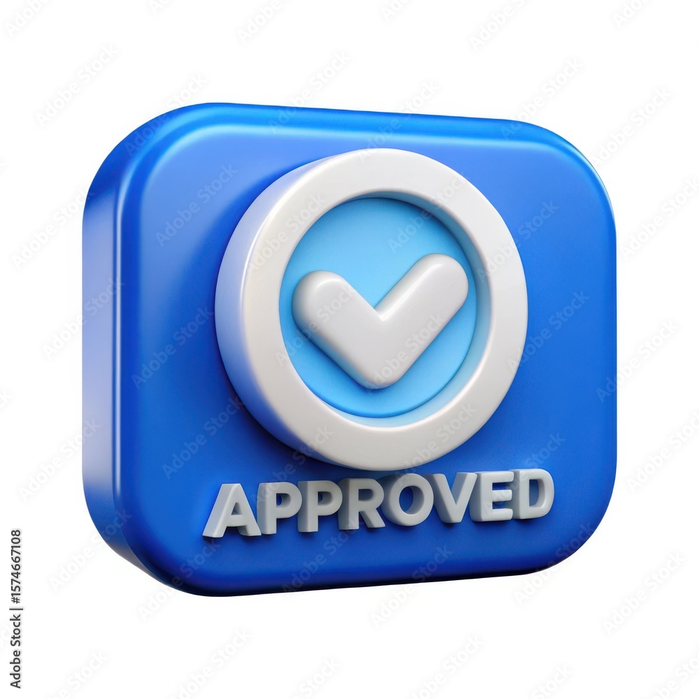 Fototapete 3d rendered blue approved button with check mark isolated on white background