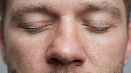 Fototapeta premium Close up portrait man face skin texture eyes closed natural expression