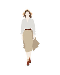Flat vector people and illustration, woman with casual vintage outfit