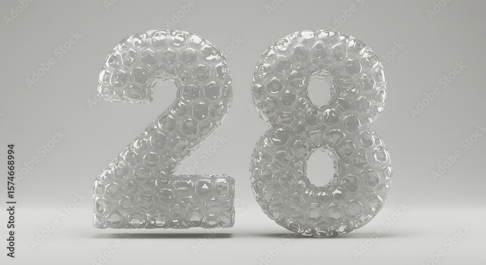 Fototapete floating bubble wrap numbers display the digits twenty eight against a pale background, ideal for pr