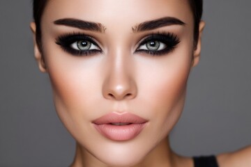 Fototapeta premium Beautiful woman showing smokey eye makeup and long lashes