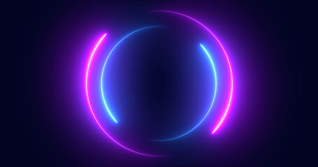 Futuristic neon-colored retro-style glowing circles motion graphic. Loop animation video of neon glowing stylish circle shape bg. Neon lights. circle lights illustration. Eliptical frame glow light