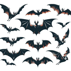 Naklejka premium Set of Detailed Bat Illustrations in a Vintage Engraving Style