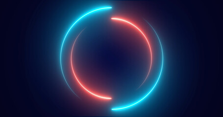 Futuristic neon-colored retro-style glowing circles motion graphic. Loop animation video of neon glowing stylish circle shape bg. Neon lights. circle lights illustration. Eliptical frame glow light