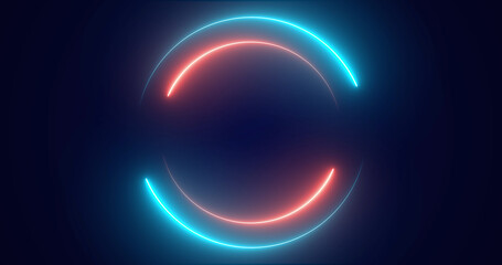 Futuristic neon-colored retro-style glowing circles motion graphic. Loop animation video of neon glowing stylish circle shape bg. Neon lights. circle lights illustration. Eliptical frame glow light