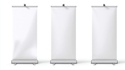 High quality photo of roll up banner stand isolated on white background.