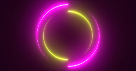 Futuristic neon-colored retro-style glowing circles motion graphic. Loop animation video of neon glowing stylish circle shape bg. Neon lights. circle lights illustration. Eliptical frame glow light