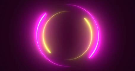 Futuristic neon-colored retro-style glowing circles motion graphic. Loop animation video of neon glowing stylish circle shape bg. Neon lights. circle lights illustration. Eliptical frame glow light