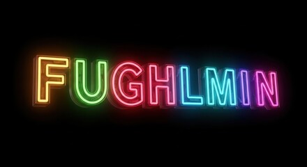 Fuglhmin Colorful Neon Text Display with Vibrant Glowing Effect on a Black Background