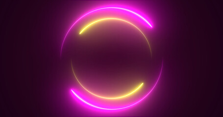 Futuristic neon-colored retro-style glowing circles motion graphic. Loop animation video of neon glowing stylish circle shape bg. Neon lights. circle lights illustration. Eliptical frame glow light