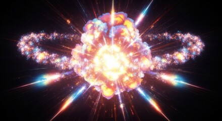 Abstract Fiery Explosion With Swirling Cosmic Debris and Light Beams