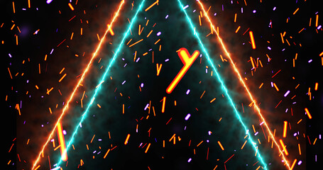 Neon lines moving along with fire dust ember rising from bottom, gate opening 3d simulation like bg. Glowing inspiration gates to freedom and eternal life. Concept for game, sci-fi movies, tv.