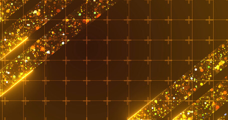 Royal luxurious majestic shiny particles with neon lines moving, award show bg. Golden stage ready for music concert ceremony, horizontal glamour backdrop. Victory winner announcement porduct bg