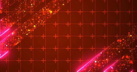 Royal luxurious majestic shiny particles with neon lines moving, award show bg. Golden stage ready for music concert ceremony, horizontal glamour backdrop. Victory winner announcement porduct bg