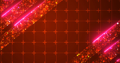 Royal luxurious majestic shiny particles with neon lines moving, award show bg. Golden stage ready for music concert ceremony, horizontal glamour backdrop. Victory winner announcement porduct bg