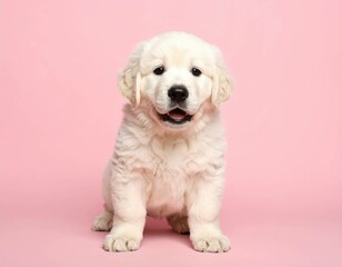 Adorable Kuvasz Puppy Portrait on Colorful Background, Generated image