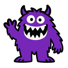 Fototapeta premium Friendly Purple Monster Waving and Smiling with Big Teeth