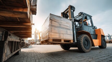 Obraz premium High quality photo of forklift unloading construction materials job site photography outdoor close-up delivery process.