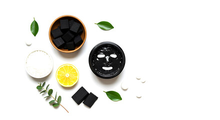 Black charcoal mask lemon and leaves facial mask charcoal cubes