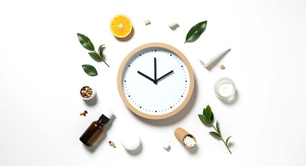 Clock with natural ingredients and skincare essential oil