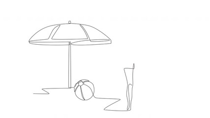 Animated couple partying on the beach. Beach parties concept one-line drawing