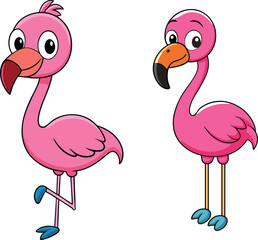 Cute Cartoon Flamingo Characters Set on transparent background