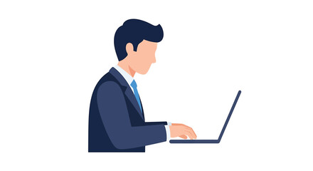 Businessman working on laptop in office environment