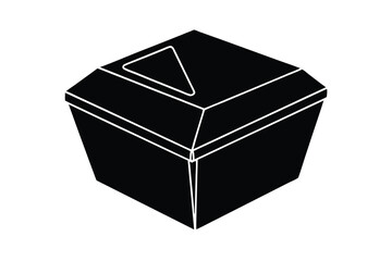 Black and White Silhouette of a Disposable Chinese Food Box