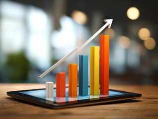 Upward trend graph on tablet, business improvement