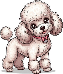 Adorable Cartoon Poodle Dog with Fluffy Fur and Pink Bow – Full Color Vector Illustration