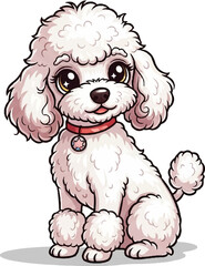 Adorable Cartoon Poodle Dog with Fluffy Fur and Pink Bow – Full Color Vector Illustration