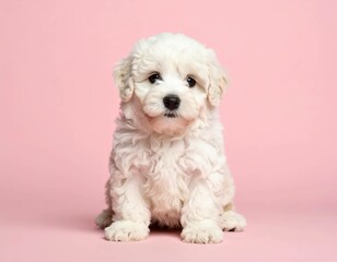 Obraz premium Adorable Old English Sheepdog Puppy on Pink Background, Generated image