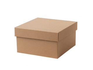 Brown Cardboard Box with Lid Isolated on White